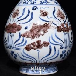 Fine Chinese Hand Painting Underglaze Red Porcelain Fish YuHuChun Vase