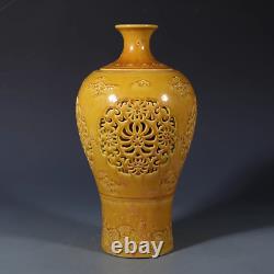 Fine Chinese Hand Painting Yellow Glazed Porcelain Mei Vase