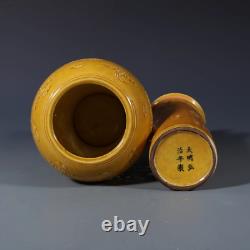 Fine Chinese Hand Painting Yellow Glazed Porcelain Mei Vase