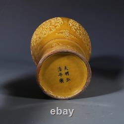 Fine Chinese Hand Painting Yellow Glazed Porcelain Mei Vase