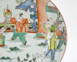 Fine Chinese Marked Famille Verte Wucai Boys Playing Porcelain Plate