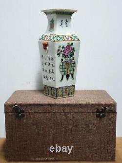 Fine Chinese Square Porcelain Famille Rose Vase With Box