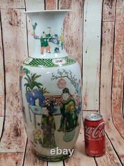 Fine Chinese Unique Hand Painted Porcelain Vase 18in