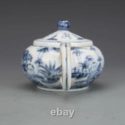 Fine Collectable Art Handmade Blue White Porcelain Figure Teapot