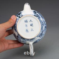 Fine Collectable Art Handmade Blue White Porcelain Figure Teapot