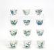 Fine Complete Collection Set Of 12 Chinese Doucai Floral Porcelain Wine Cup