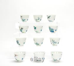 Fine Complete Collection Set of 12 Chinese Doucai Floral Porcelain Wine Cup
