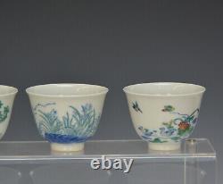 Fine Complete Set of 12 Chinese Qing Kangxi MK Doucai Floral Porcelain Wine Cup