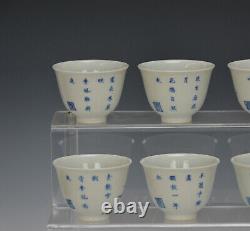 Fine Complete Set of 12 Chinese Qing Kangxi MK Doucai Floral Porcelain Wine Cup