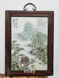 Fine Old Chinese Porcelain Famille Rose Plaque Landscape