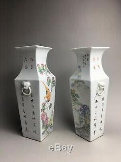 Free shipping Rare Chinese Ming kiln porcelain landscape a pair Square vase