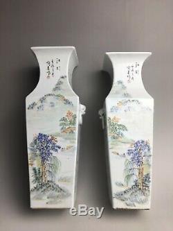Free shipping Rare Chinese Ming kiln porcelain landscape a pair Square vase