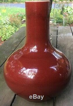 Good Large Antique Old Chinese Langyao Oxblood Red Flambe Porcelain Vase Estate