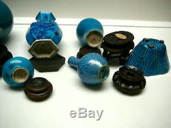 Group of 8 Chinese porcelain turquoise peacock blue robins egg glaze vases 18thC