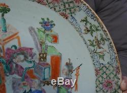 HUGE 38cm Antique Chinese Famille Rose Porcelain Eight Immortals Plate 19th C