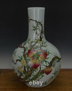 Huge Chinese Famille Rose Longevity Peach Globular Porcelain Vase