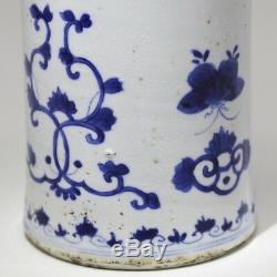 Kangxi Chinese Antique Porcelain Blue And White Vase With Flowers 18th Century