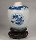 Kangxi Period Antique Chinese Qing Dynasty B/w Ribbed Ovoid Porcelain Jar