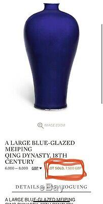 Kangxi Qianlong Chinese Antique Porcelain Monochromic Blue-Enamelled Vase 18th. C