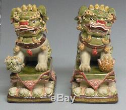 LARGE PAIR Chinese Guardian Lions Feng Shui Fu Dog Ceramic Porcelain Statue