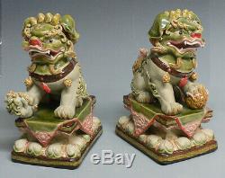 LARGE PAIR Chinese Guardian Lions Feng Shui Fu Dog Ceramic Porcelain Statue