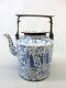 Large 18c Chinese Qing Guangxu  Blue-white Porcelain Teapot W Bronze Rim