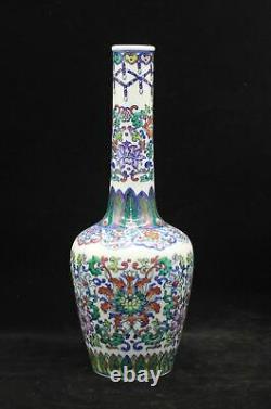 Large Antique Chinese DouCai Hand Painting Porcelain Vase QianLong Marks