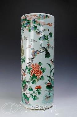 Large Antique Chinese Famille Verte Porcelain Umbrella Stand W Great Colors