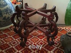 Large Chinese Carved Wood Stand for Porcelain Fish Bowl Planter or Palace Vase