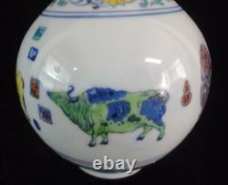 Large Chinese ChengHua Antique Porcelain Hand Painting 5 Cattles Vase Mark