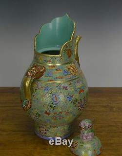 Large Chinese Famille Rose Turquoise Tibetan Monk Cap Porcelain Milk Tea Pot