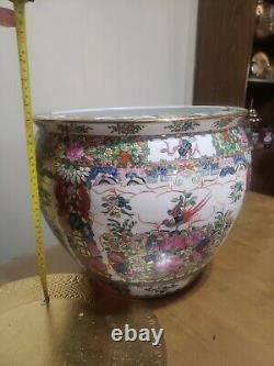 Large Chinese Oriental Court Pottery Fish Bowl Planter 14