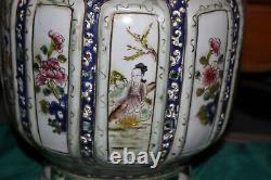 Large Chinese Painted Flower Porcelain Pottery Vase Signed Bottom