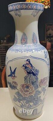 Large Chinese Porcelain Oriental Bird & Prunus Floor Vase 2ft Tall