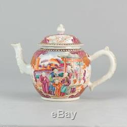 Large Chinese Porcelain ca 1750 Tea Pot Mandarin Famille Rose Museum Piece