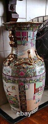 Large Chinese Vase, 33 H, Multicolor, Gold Toned Detailing, Chinese Scenes