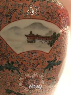 Large Famille Rose Chinese Porcelain Baluster Vase