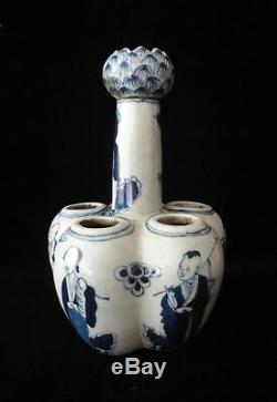 Large Old Chinese Blue and White Porcelain Lotus Vase Signed KangXi Period