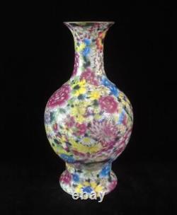 Large Old Chinese Hand Painting Flowers Porcelain Bottle Vase QianLong Marks