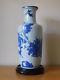 Large Antique Chinese Blue & White Porcelain Kangxi Marked Rouleau Vase