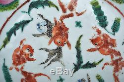 Late 19C Chinese Famille Rose Porcelain Charger Plate Goldfish Cricket Ladybug
