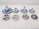 Lot Of 8 Chinese 18th C Porcelain Blue & White Jar / Vase Lid / Cover