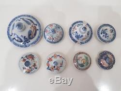 Lot Of 8 Chinese 18th C Porcelain Blue & White Jar / Vase LID / Cover