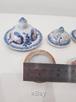 Lot Of 8 Chinese 18th C Porcelain Blue & White Jar / Vase LID / Cover