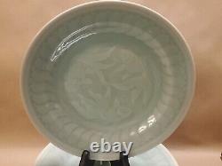 Lot of 4 Antique Chinese Porcelain Longquan Celadon Fish Plates 9.25 Marked