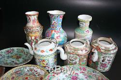 Lots (18 Pcs) Antique Chinese Famille Rose Porcelain Vase Plate Teapot Cup Pot