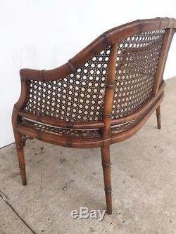 MID Century Vintage Chinese Chippendale Faux Bamboo And Cane Settee Bench
