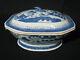 Mid-19th Century Chinese Canton Blue & White Porcelain Tureen With Boar Heads