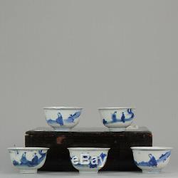 Ming SET Tea Chinese 1600-1640 Porcelain China Bowl Calligraphy Figures Marked