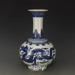 Nice Chinese Hand Painting Blue&white Porcelain Dragon Shang Vase